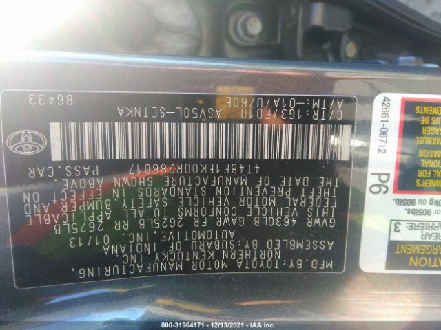 Photo 8 VIN: 4T4BF1FK0DR286017 - TOYOTA CAMRY 