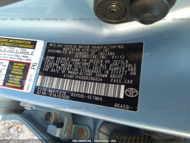 Photo 8 VIN: 4T4BF1FK0DR286034 - TOYOTA CAMRY 