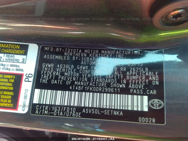 Photo 8 VIN: 4T4BF1FK0DR299611 - TOYOTA CAMRY 