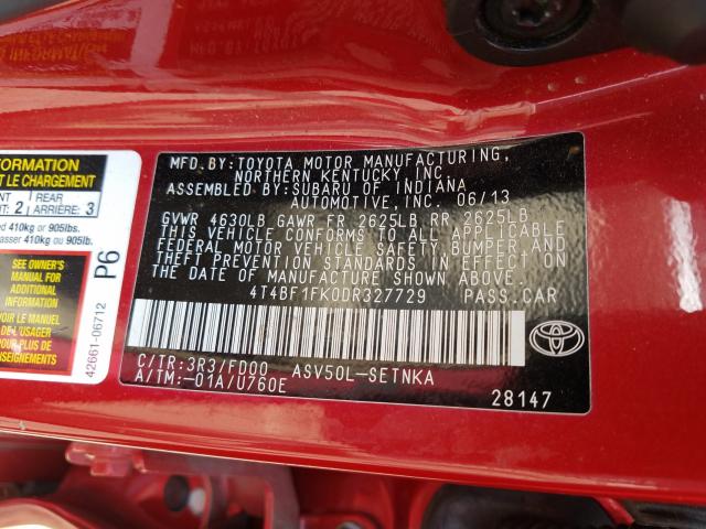 Photo 9 VIN: 4T4BF1FK0DR327729 - TOYOTA CAMRY L 