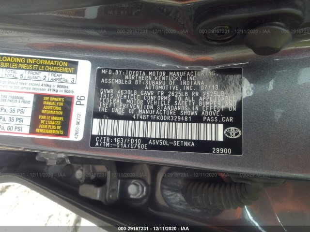 Photo 8 VIN: 4T4BF1FK0DR329481 - TOYOTA CAMRY 