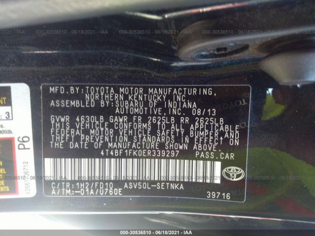 Photo 8 VIN: 4T4BF1FK0ER339297 - TOYOTA CAMRY 