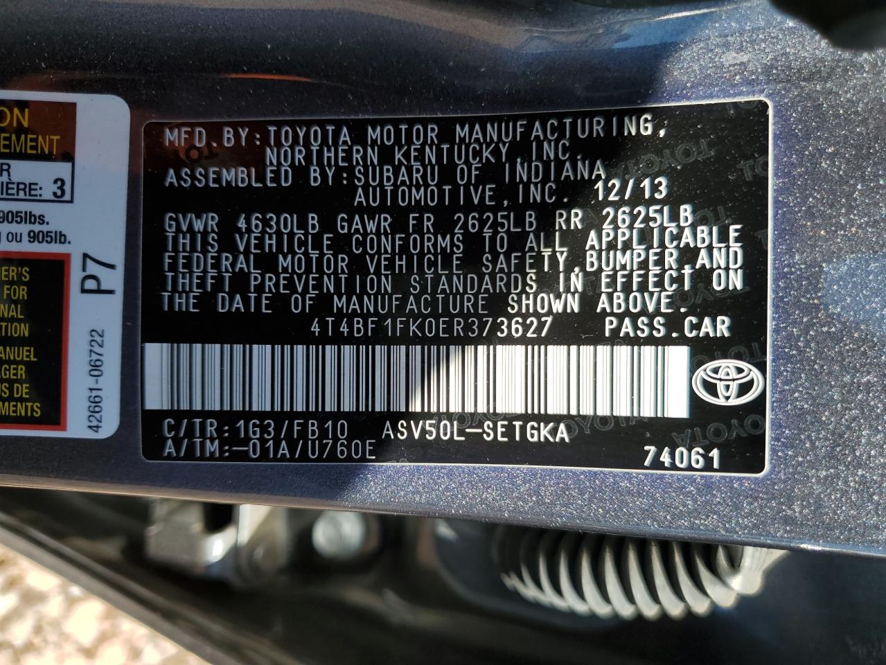 Photo 11 VIN: 4T4BF1FK0ER373627 - TOYOTA CAMRY 