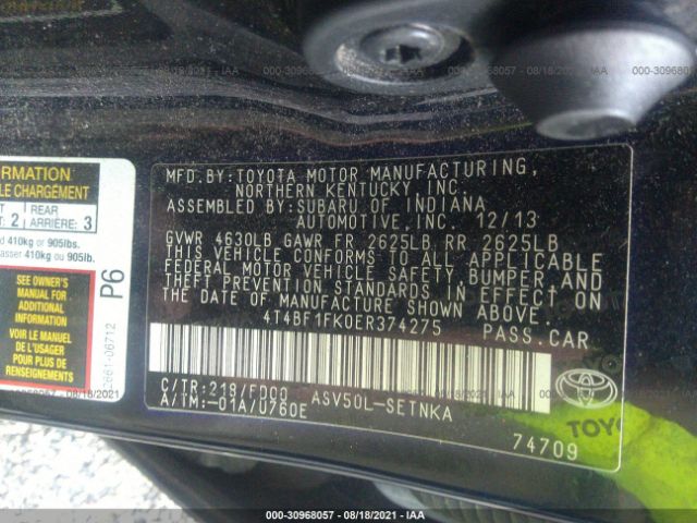 Photo 8 VIN: 4T4BF1FK0ER374275 - TOYOTA CAMRY 