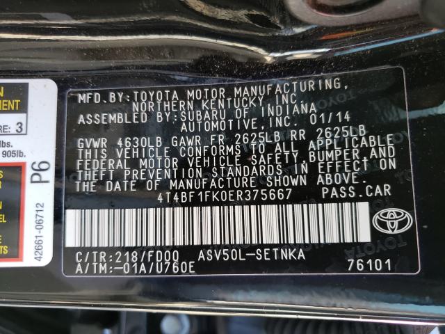 Photo 9 VIN: 4T4BF1FK0ER375667 - TOYOTA CAMRY L 