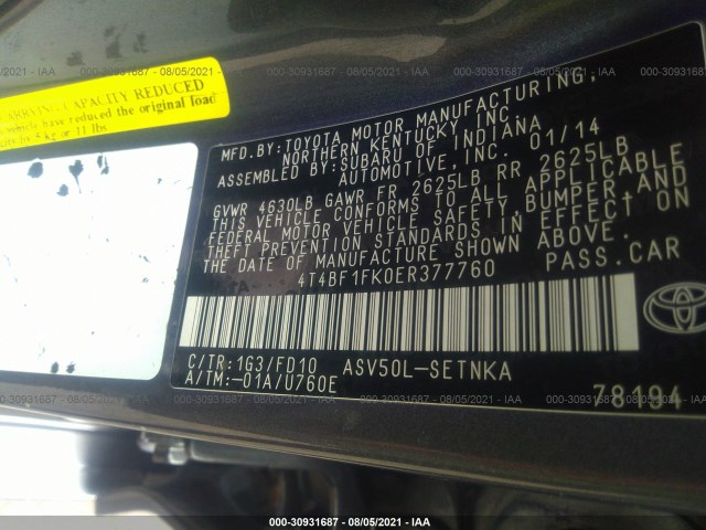 Photo 8 VIN: 4T4BF1FK0ER377760 - TOYOTA CAMRY 