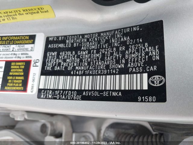 Photo 8 VIN: 4T4BF1FK0ER391142 - TOYOTA CAMRY 