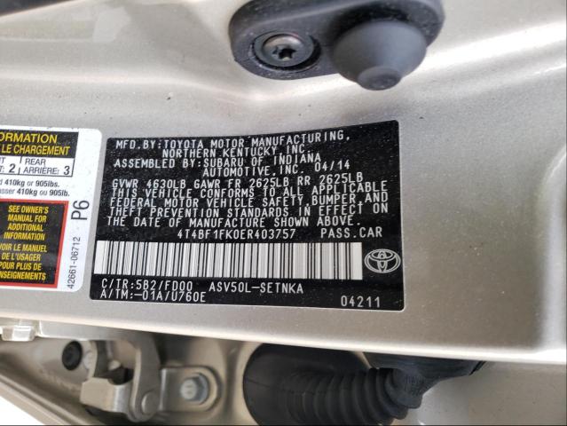 Photo 9 VIN: 4T4BF1FK0ER403757 - TOYOTA CAMRY L 