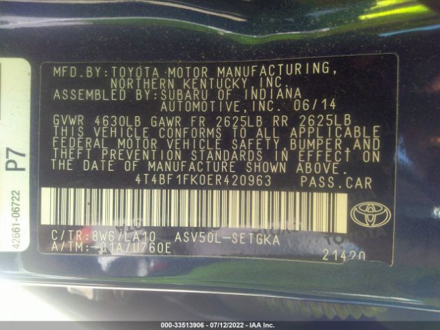 Photo 8 VIN: 4T4BF1FK0ER420963 - TOYOTA CAMRY 