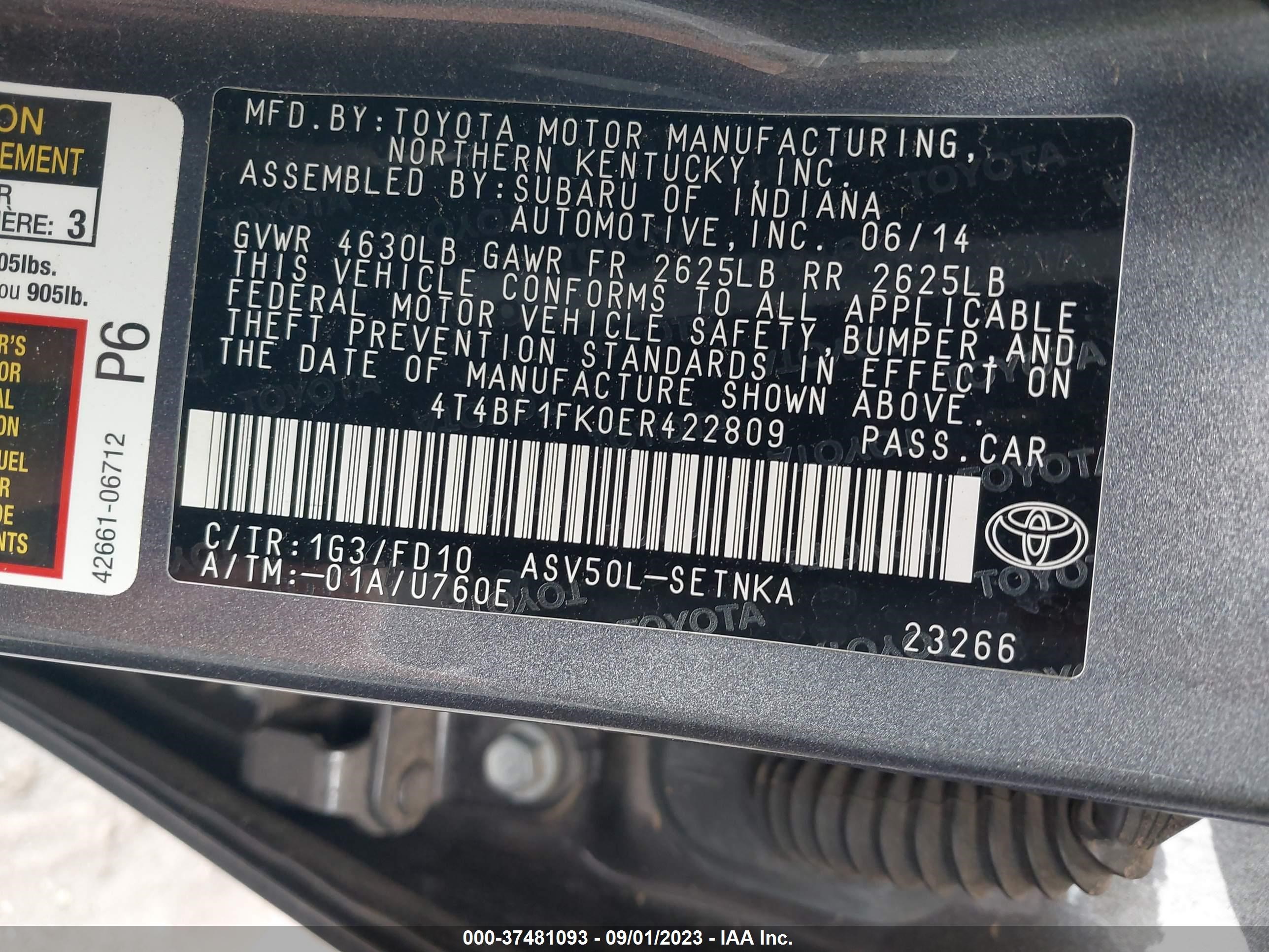 Photo 8 VIN: 4T4BF1FK0ER422809 - TOYOTA CAMRY 