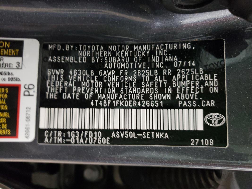 Photo 9 VIN: 4T4BF1FK0ER426651 - TOYOTA CAMRY LE 