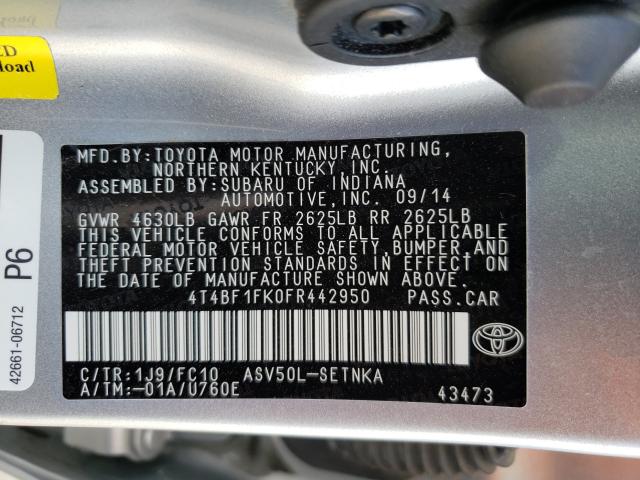 Photo 9 VIN: 4T4BF1FK0FR442950 - TOYOTA CAMRY LE 