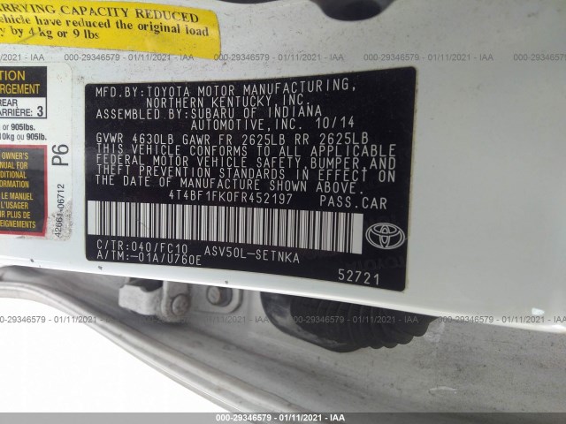 Photo 8 VIN: 4T4BF1FK0FR452197 - TOYOTA CAMRY 