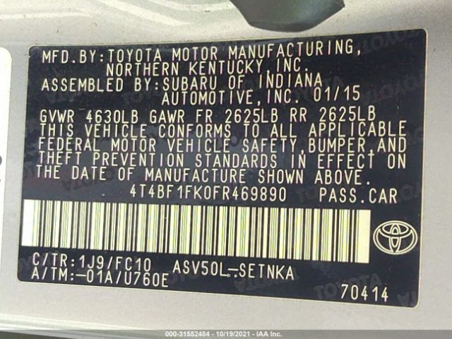 Photo 8 VIN: 4T4BF1FK0FR469890 - TOYOTA CAMRY 