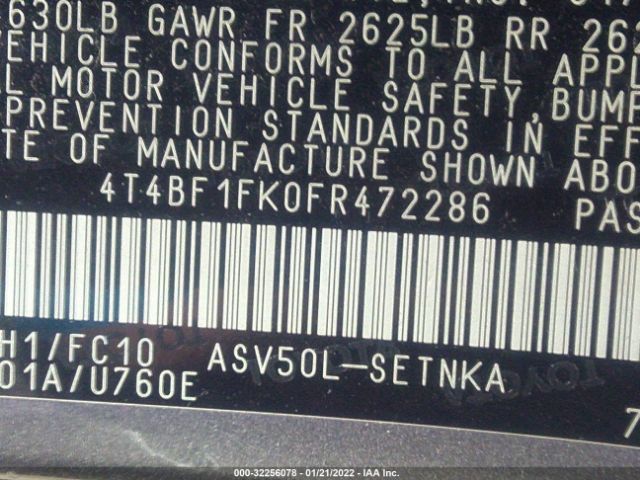 Photo 8 VIN: 4T4BF1FK0FR472286 - TOYOTA CAMRY 