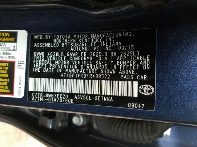 Photo 9 VIN: 4T4BF1FK0FR488522 - TOYOTA CAMRY LE 