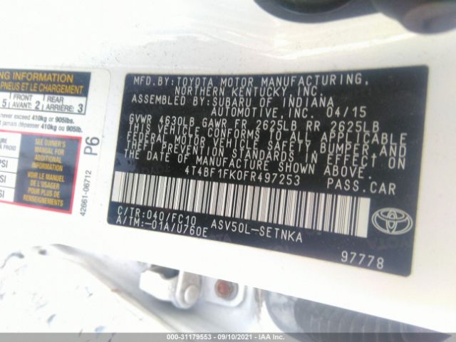 Photo 8 VIN: 4T4BF1FK0FR497253 - TOYOTA CAMRY 