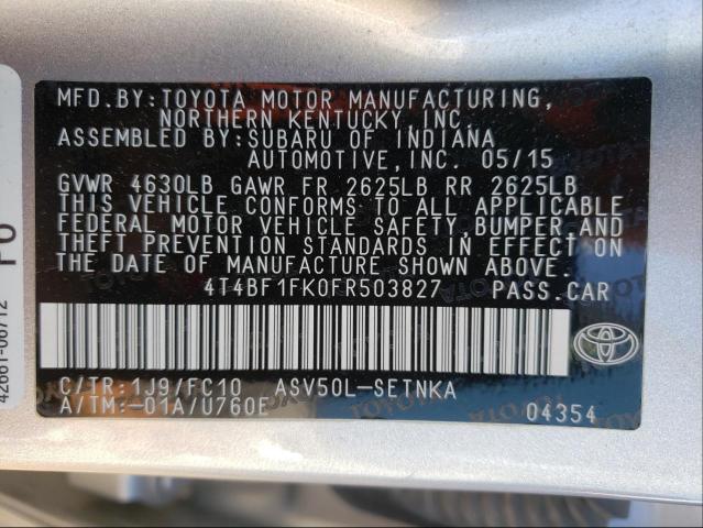 Photo 9 VIN: 4T4BF1FK0FR503827 - TOYOTA CAMRY LE 