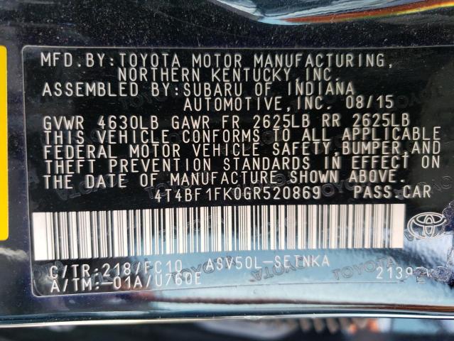 Photo 11 VIN: 4T4BF1FK0GR520869 - TOYOTA CAMRY 