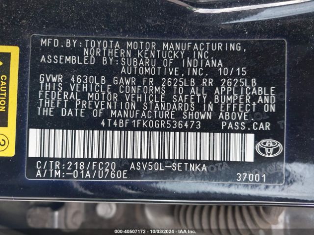 Photo 8 VIN: 4T4BF1FK0GR536473 - TOYOTA CAMRY 