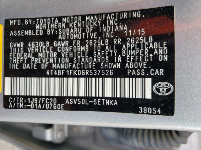 Photo 9 VIN: 4T4BF1FK0GR537526 - TOYOTA CAMRY LE 