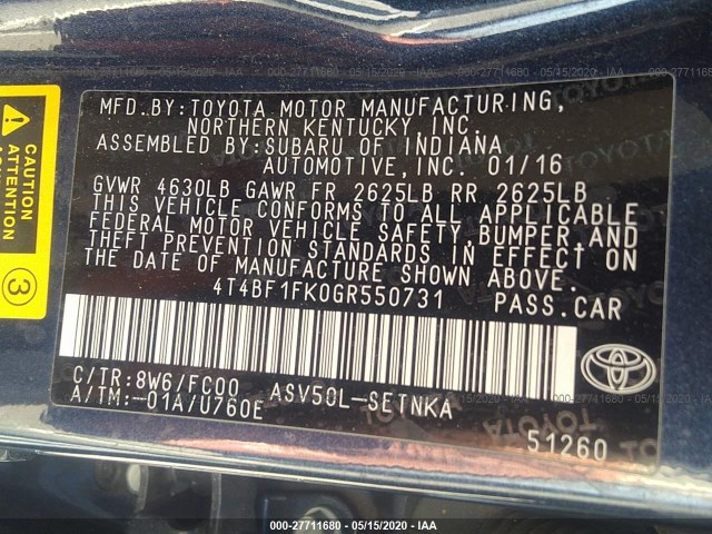 Photo 8 VIN: 4T4BF1FK0GR550731 - TOYOTA CAMRY 