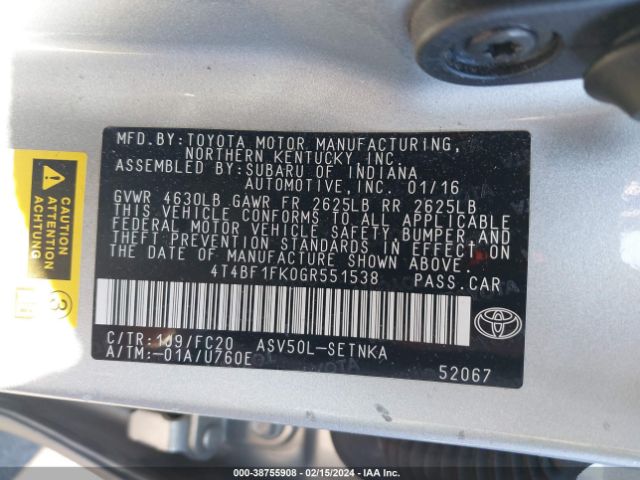 Photo 8 VIN: 4T4BF1FK0GR551538 - TOYOTA CAMRY 