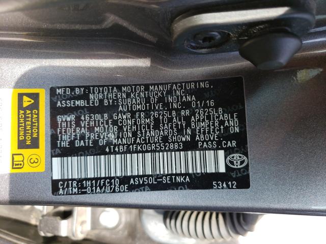 Photo 9 VIN: 4T4BF1FK0GR552883 - TOYOTA CAMRY LE 