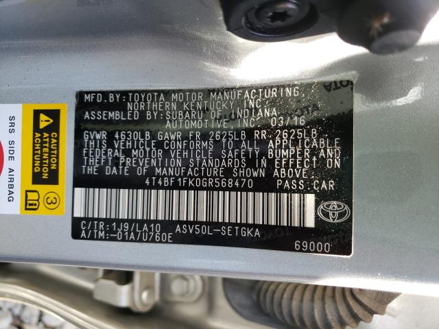 Photo 9 VIN: 4T4BF1FK0GR568470 - TOYOTA CAMRY LE 