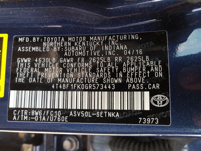 Photo 9 VIN: 4T4BF1FK0GR573443 - TOYOTA CAMRY LE 