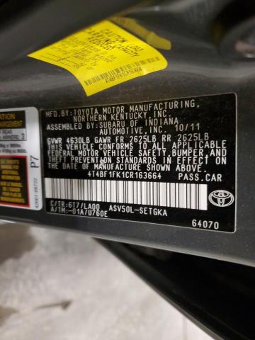 Photo 11 VIN: 4T4BF1FK1CR163664 - TOYOTA CAMRY BASE 