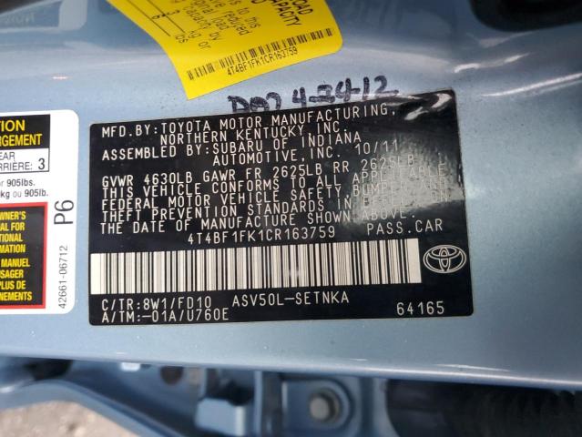 Photo 11 VIN: 4T4BF1FK1CR163759 - TOYOTA CAMRY 