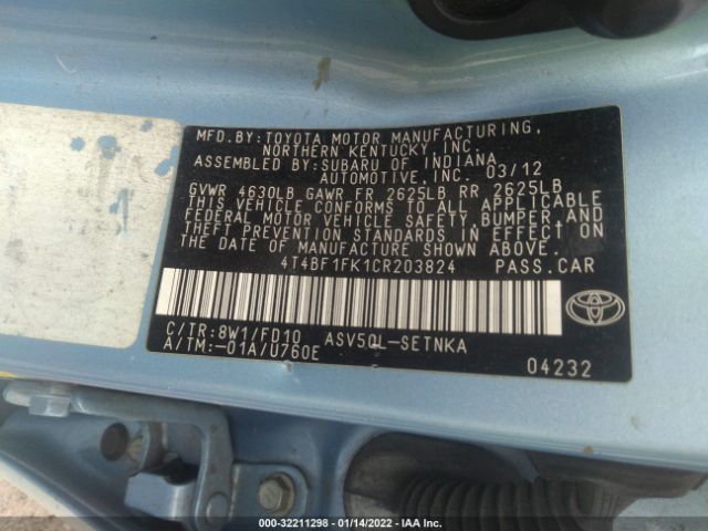 Photo 8 VIN: 4T4BF1FK1CR203824 - TOYOTA CAMRY 