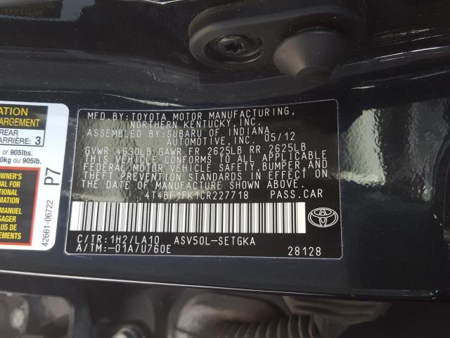 Photo 9 VIN: 4T4BF1FK1CR227718 - TOYOTA CAMRY BASE 