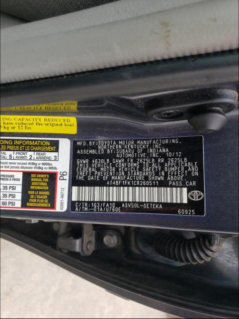 Photo 9 VIN: 4T4BF1FK1CR260511 - TOYOTA CAMRY BASE 