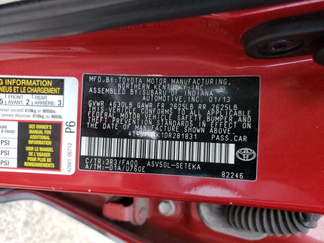 Photo 9 VIN: 4T4BF1FK1DR281831 - TOYOTA CAMRY L 