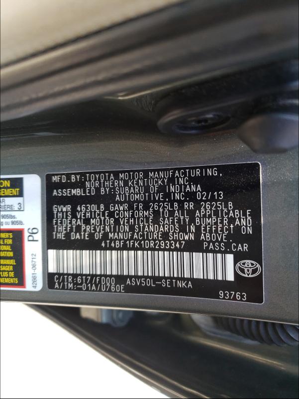 Photo 9 VIN: 4T4BF1FK1DR293347 - TOYOTA CAMRY L 