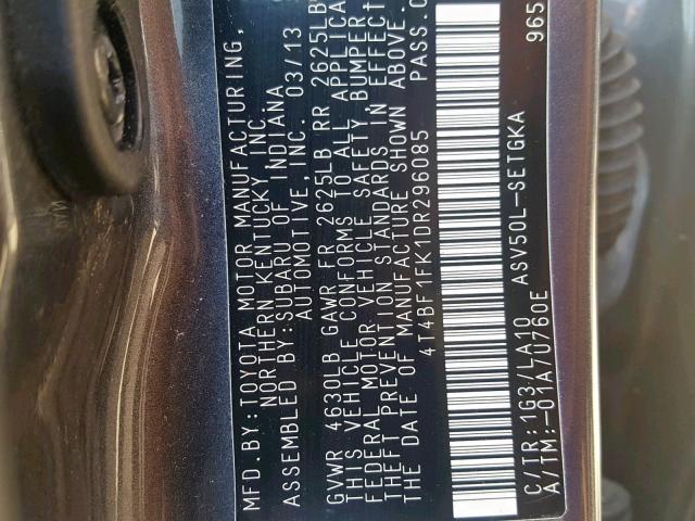 Photo 9 VIN: 4T4BF1FK1DR296085 - TOYOTA CAMRY L 