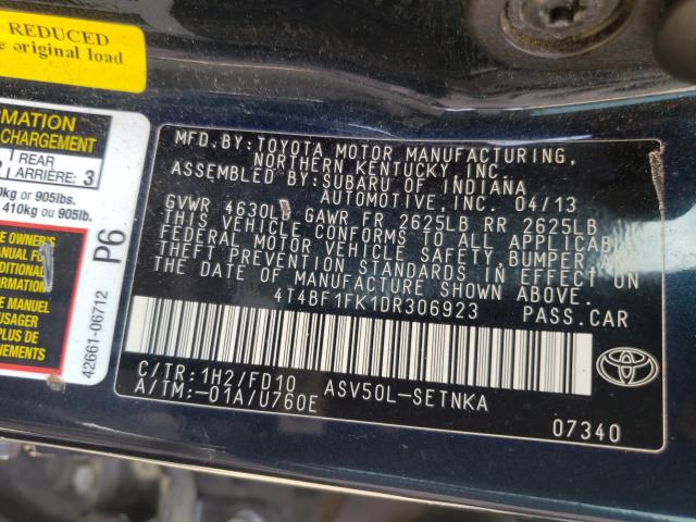 Photo 9 VIN: 4T4BF1FK1DR306923 - TOYOTA CAMRY L 