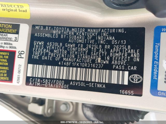 Photo 8 VIN: 4T4BF1FK1DR316237 - TOYOTA CAMRY 