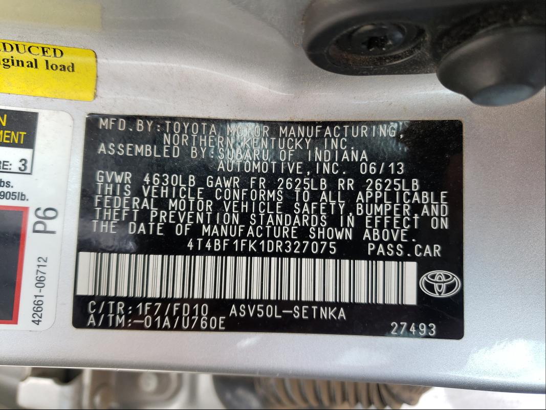 Photo 9 VIN: 4T4BF1FK1DR327075 - TOYOTA CAMRY L 