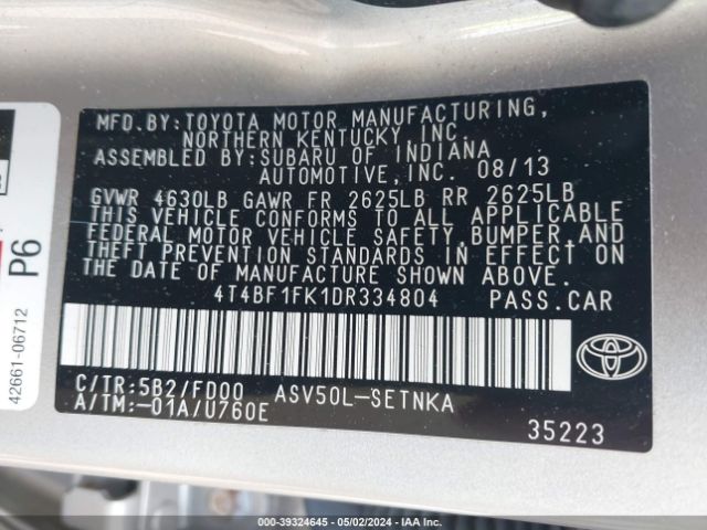 Photo 8 VIN: 4T4BF1FK1DR334804 - TOYOTA CAMRY 