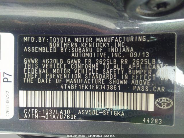 Photo 8 VIN: 4T4BF1FK1ER343861 - TOYOTA CAMRY 