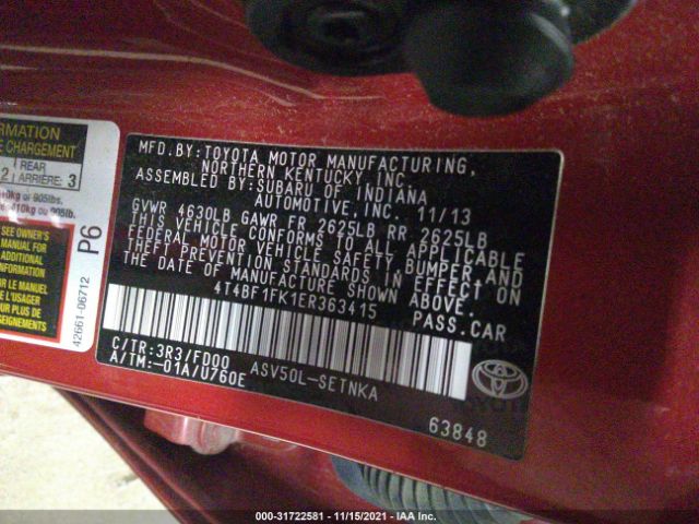 Photo 8 VIN: 4T4BF1FK1ER363415 - TOYOTA CAMRY 