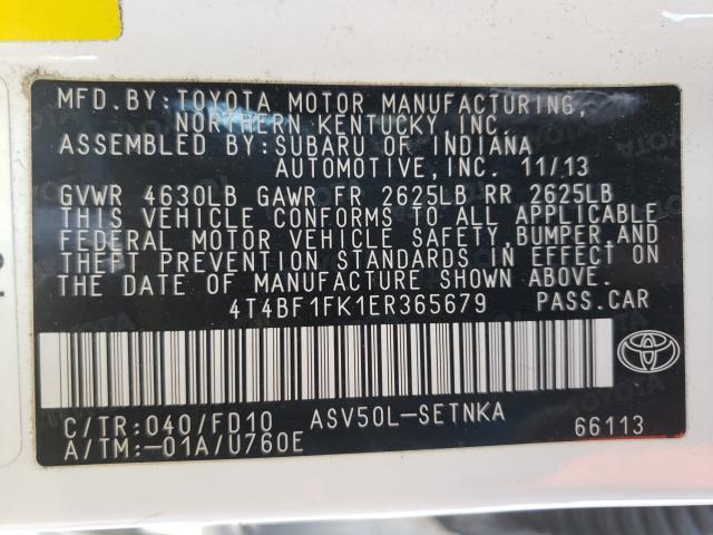 Photo 9 VIN: 4T4BF1FK1ER365679 - TOYOTA CAMRY L 