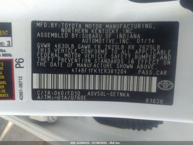 Photo 8 VIN: 4T4BF1FK1ER381204 - TOYOTA CAMRY 