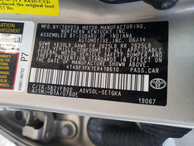 Photo 9 VIN: 4T4BF1FK1ER418610 - TOYOTA CAMRY L 