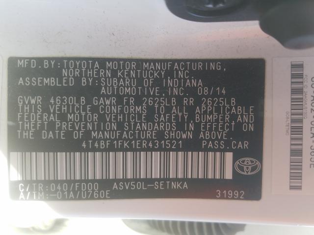 Photo 9 VIN: 4T4BF1FK1ER431521 - TOYOTA CAMRY L 