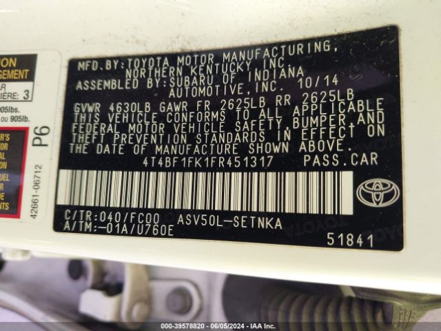 Photo 8 VIN: 4T4BF1FK1FR451317 - TOYOTA CAMRY 