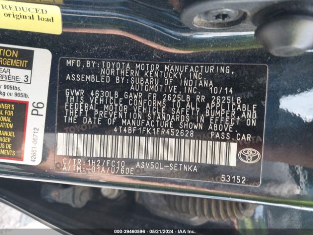 Photo 8 VIN: 4T4BF1FK1FR452628 - TOYOTA CAMRY 